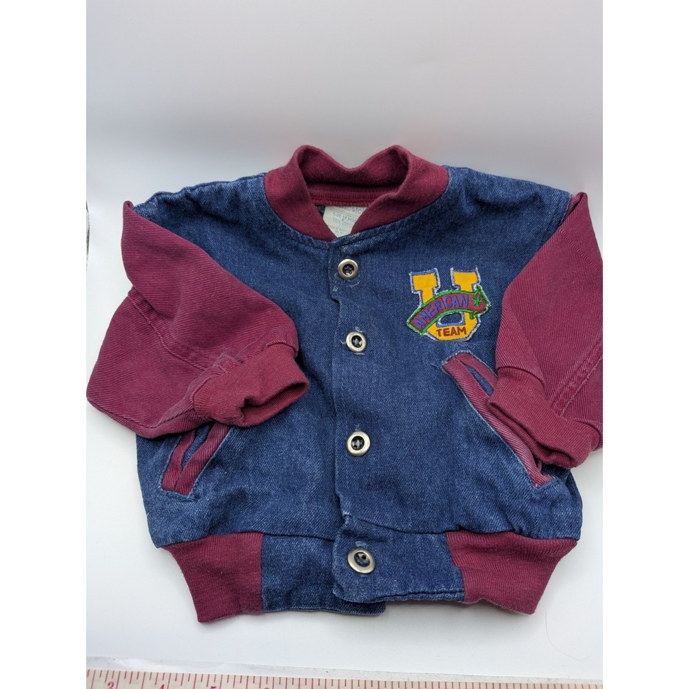 Vtg Varsity Bomber Jacket  Toddler 18 Months 90s Denim Hopscotch Sporty